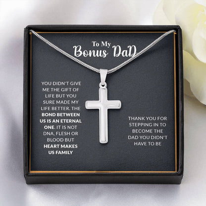 To My Bonus Dad | Thank You - Stainless Steel Cross Necklace