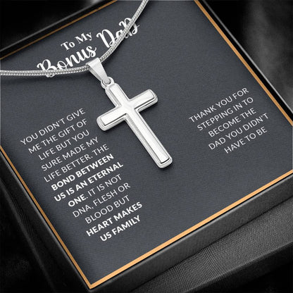 To My Bonus Dad | Thank You - Stainless Steel Cross Necklace