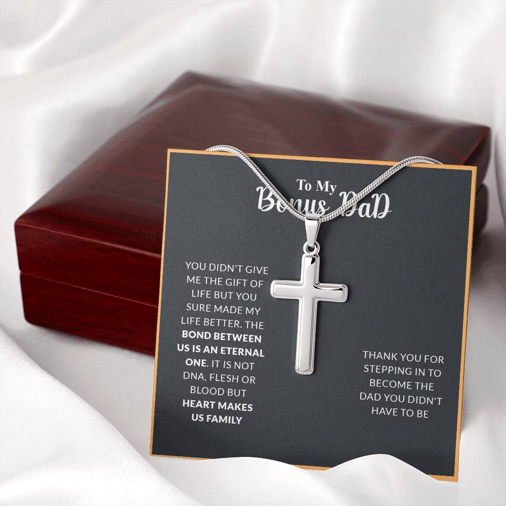 To My Bonus Dad | Thank You - Stainless Steel Cross Necklace