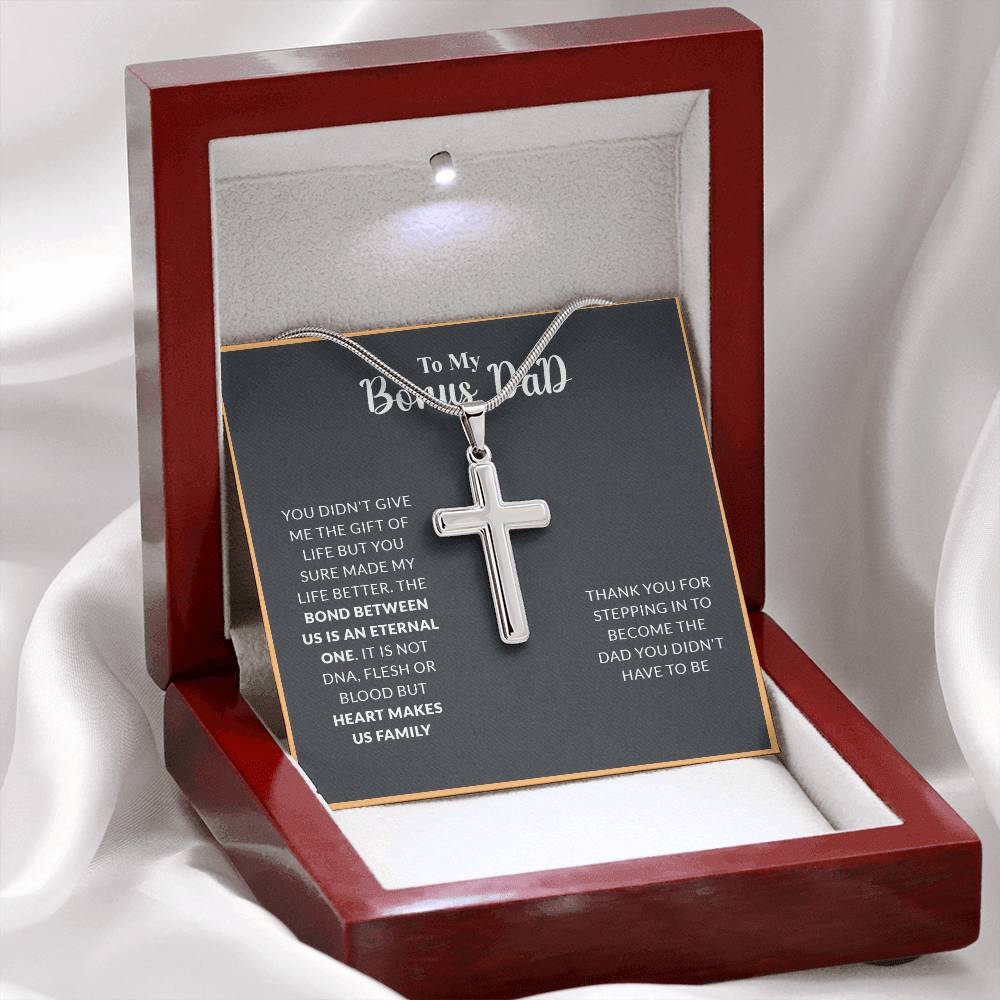 To My Bonus Dad | Thank You - Stainless Steel Cross Necklace