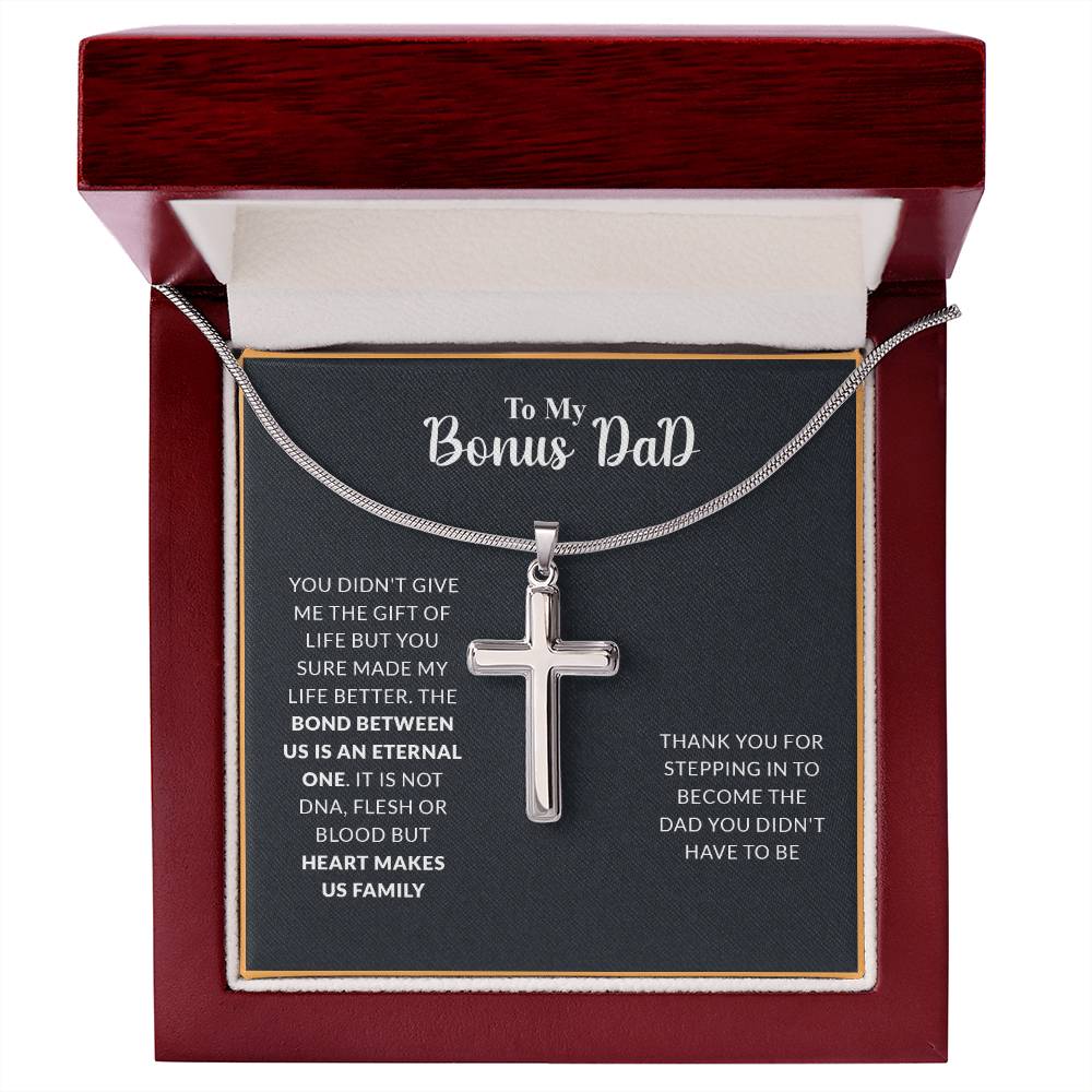 To My Bonus Dad | Thank You - Stainless Steel Cross Necklace